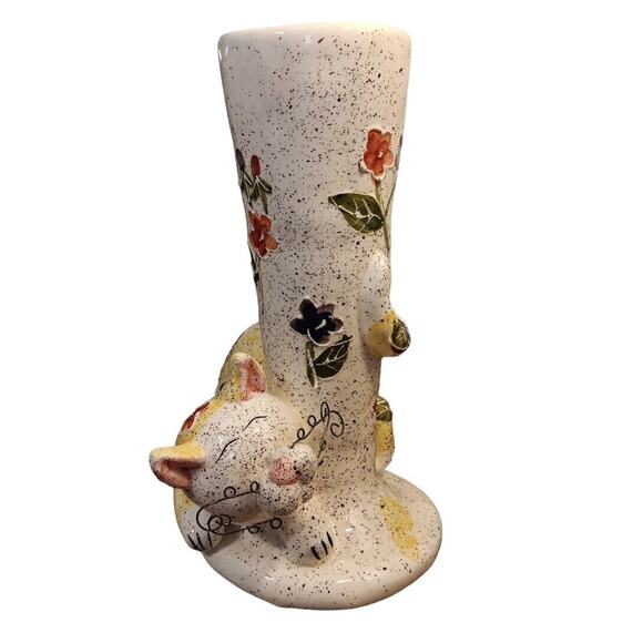 Whimsical 3D Ceramic Cat Vase Wire Whiskers Hand Crafted Vtg Art Pottery READ - Picture 1 of 12